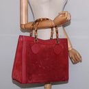 GUCCI Bamboo Hand Bag Leather Suede Red Gold 002 0260 2615 Auth 148239-21