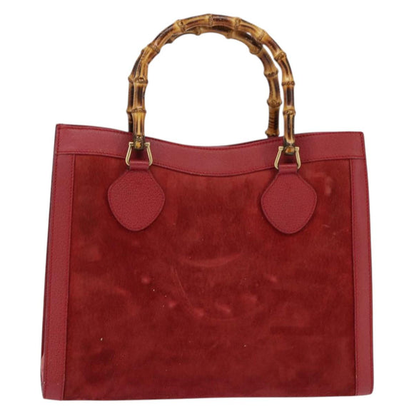 GUCCI Bamboo Hand Bag Leather Suede Red Gold 002 0260 2615 Auth 148239