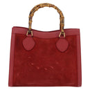 GUCCI Bamboo Hand Bag Leather Suede Red Gold 002 0260 2615 Auth 148239-2