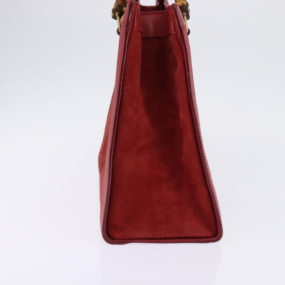 GUCCI Bamboo Hand Bag Leather Suede Red Gold 002 0260 2615 Auth 148239