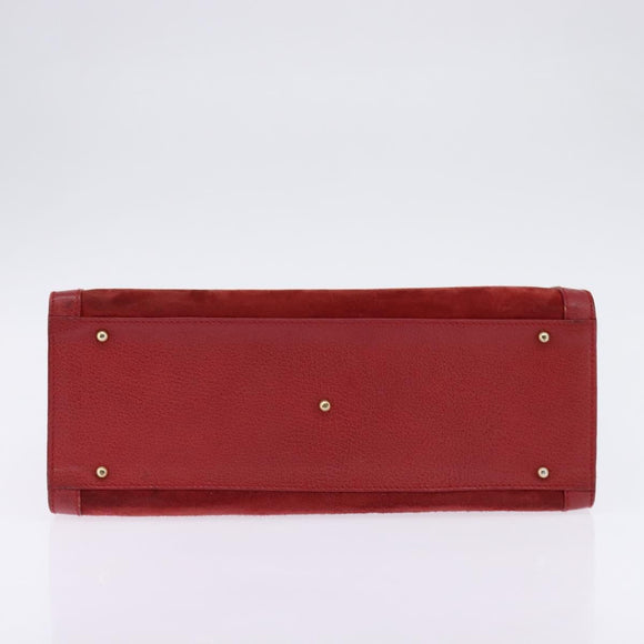 GUCCI Bamboo Hand Bag Leather Suede Red Gold 002 0260 2615 Auth 148239