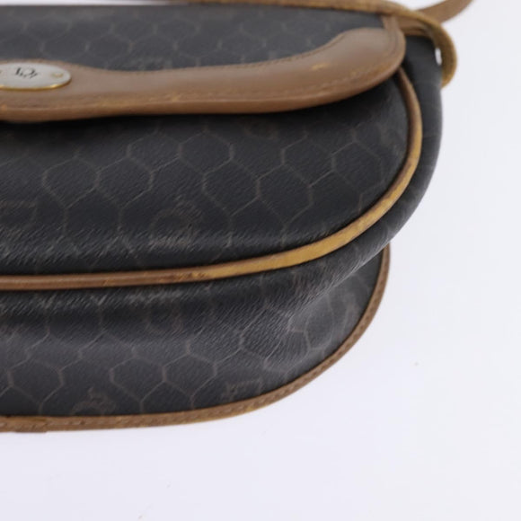 Christian Dior Honeycomb Canvas Shoulder Bag PVC Black Auth 148247