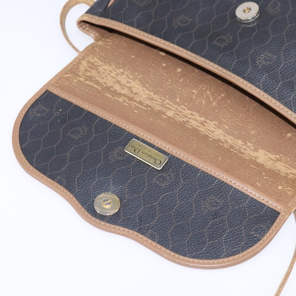 Christian Dior Honeycomb Canvas Shoulder Bag PVC Black Auth 148247