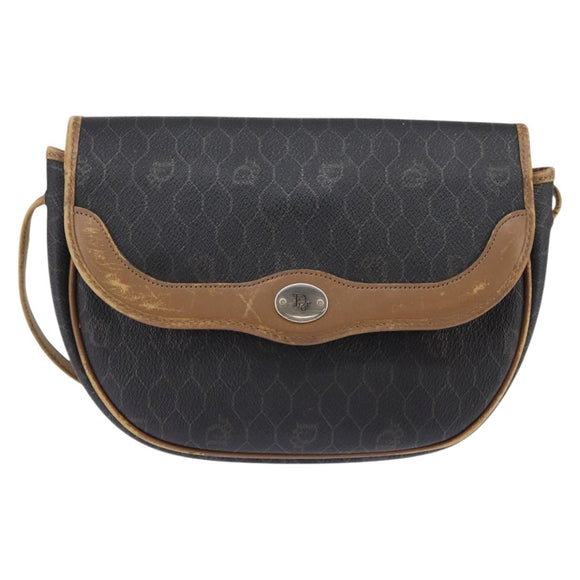 Christian Dior Honeycomb Canvas Shoulder Bag PVC Black Auth 148247