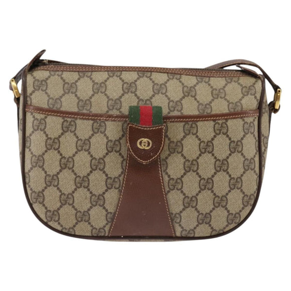 GUCCI GG Supreme Web Sherry Line Bag PVC Beige 001 754 6177 4021 Auth 148251
