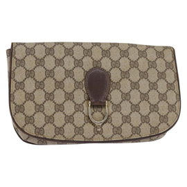 GUCCI GG Supreme Clutch Bag PVC Beige Gold Auth 148253