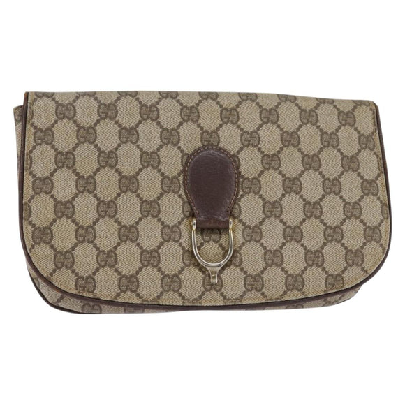 GUCCI GG Supreme Clutch Bag PVC Beige Gold Auth 148253