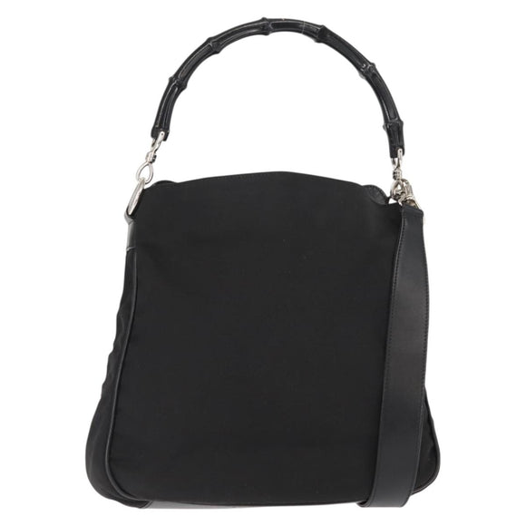 GUCCI Bamboo Shoulder Bag Nylon 2way Black Silver 001 1638 1705 Auth 148258
