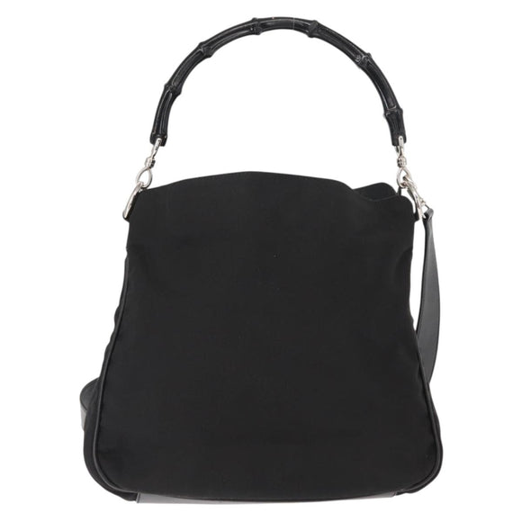 GUCCI Bamboo Shoulder Bag Nylon 2way Black Silver 001 1638 1705 Auth 148258