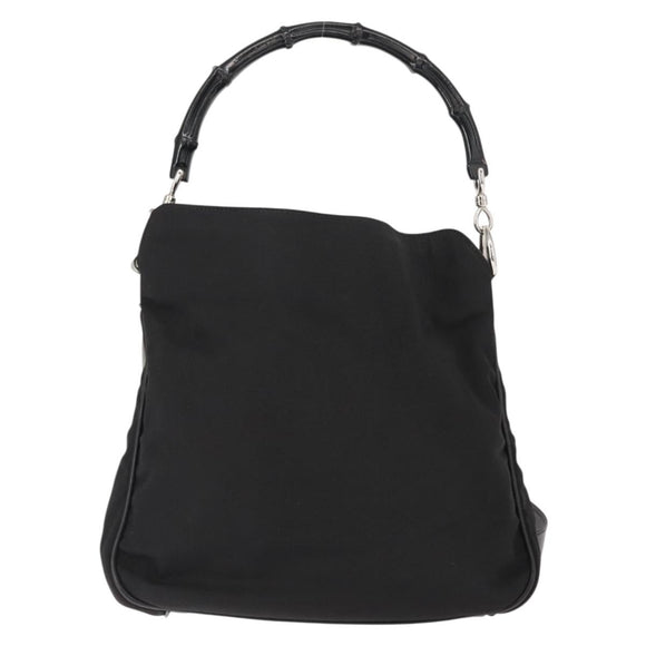 GUCCI Bamboo Shoulder Bag Nylon 2way Black Silver 001 1638 1705 Auth 148258