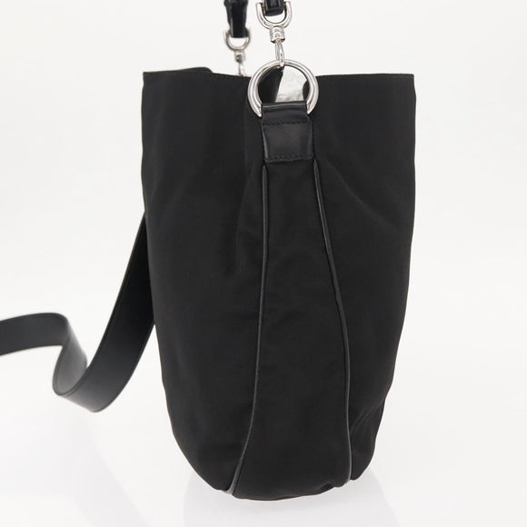 GUCCI Bamboo Shoulder Bag Nylon 2way Black Silver 001 1638 1705 Auth 148258