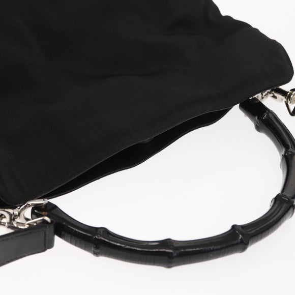 GUCCI Bamboo Shoulder Bag Nylon 2way Black Silver 001 1638 1705 Auth 148258