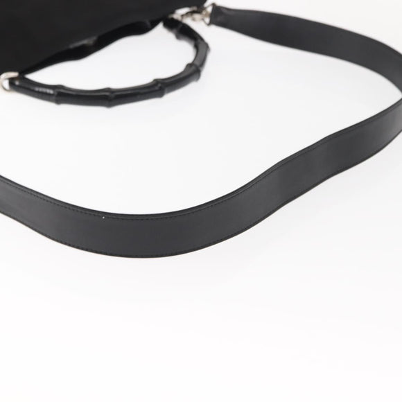 GUCCI Bamboo Shoulder Bag Nylon 2way Black Silver 001 1638 1705 Auth 148258