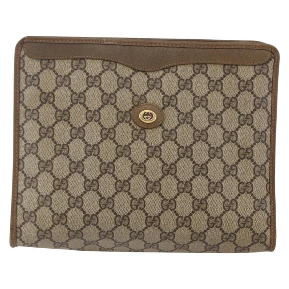 GUCCI GG Supreme Clutch Bag PVC Beige Gold 97 01 038 Auth 148263