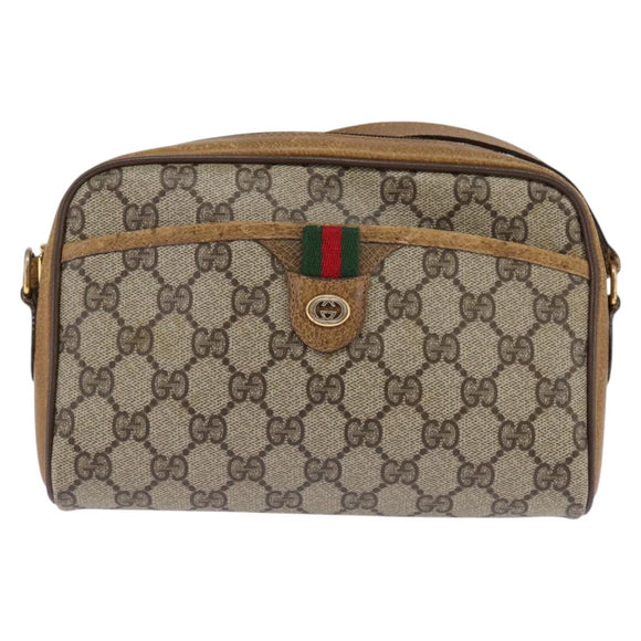 GUCCI GG Supreme Web Sherry Line Shoulder Bag PVC Beige 116 02 089 Auth 148264