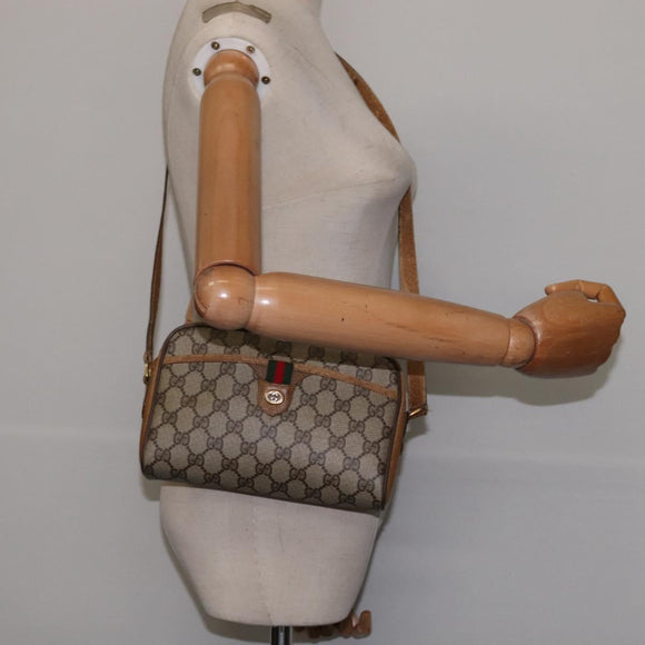 GUCCI GG Supreme Web Sherry Line Shoulder Bag PVC Beige 116 02 089 Auth 148264
