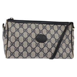 GUCCI GG Supreme Shoulder Bag PVC Navy Gold Auth 148266