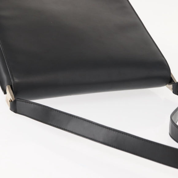 GUCCI Shoulder Bag Leather Black Silver Auth 148273