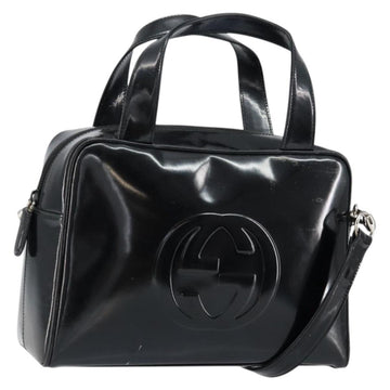 GUCCI Hand Bag Enamel 2way Black Silver 000 1274 0505 Auth 148275