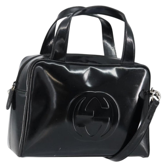 GUCCI Hand Bag Enamel 2way Black Silver 000 1274 0505 Auth 148275