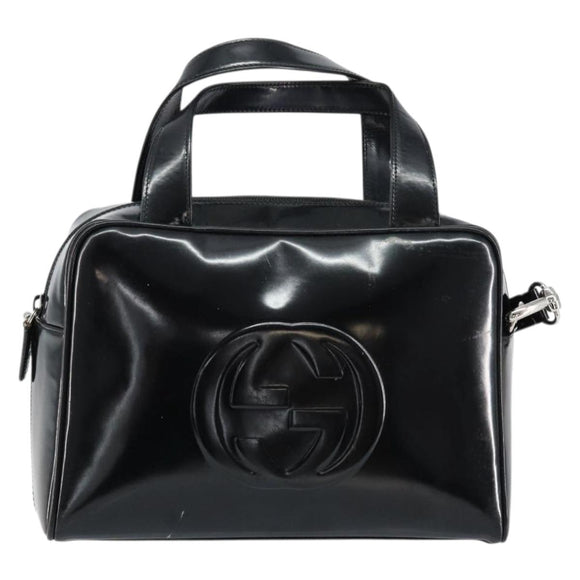 GUCCI Hand Bag Enamel 2way Black Silver 000 1274 0505 Auth 148275