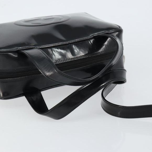 GUCCI Hand Bag Enamel 2way Black Silver 000 1274 0505 Auth 148275