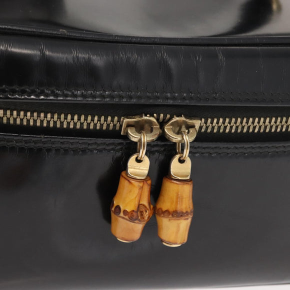 GUCCI Bamboo Vanity Pouch Enamel Black Gold 032 1705 0150 Auth 148276