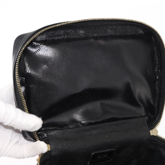 GUCCI Bamboo Vanity Pouch Enamel Black Gold 032 1705 0150 Auth 148276