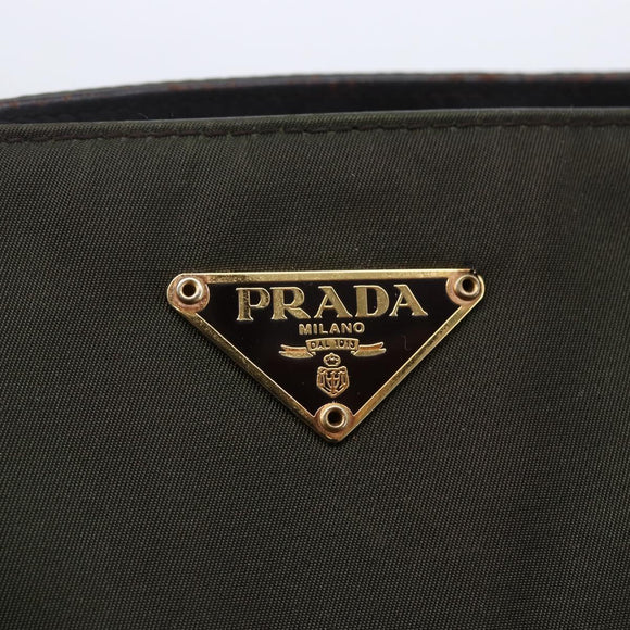 PRADA Tote Bag Nylon Khaki Gold Auth 148282