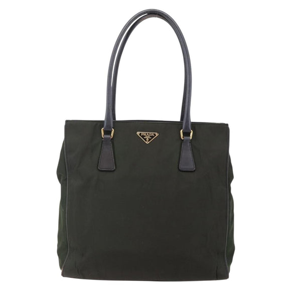 PRADA Tote Bag Nylon Khaki Gold Auth 148282