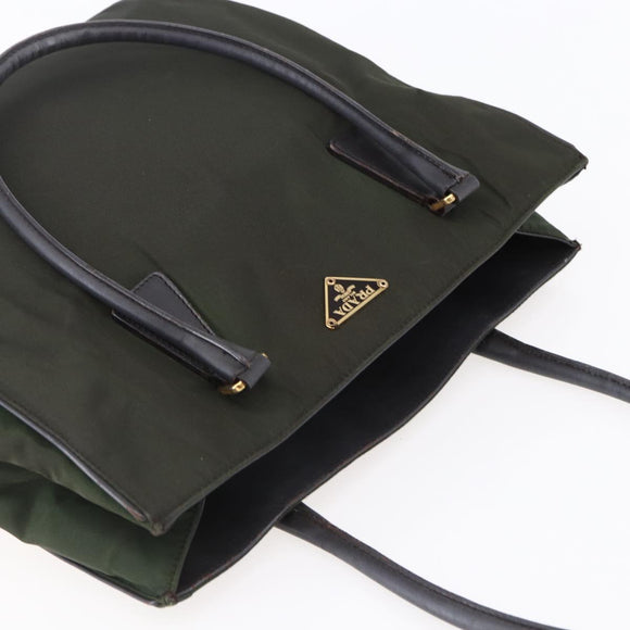 PRADA Tote Bag Nylon Khaki Gold Auth 148282