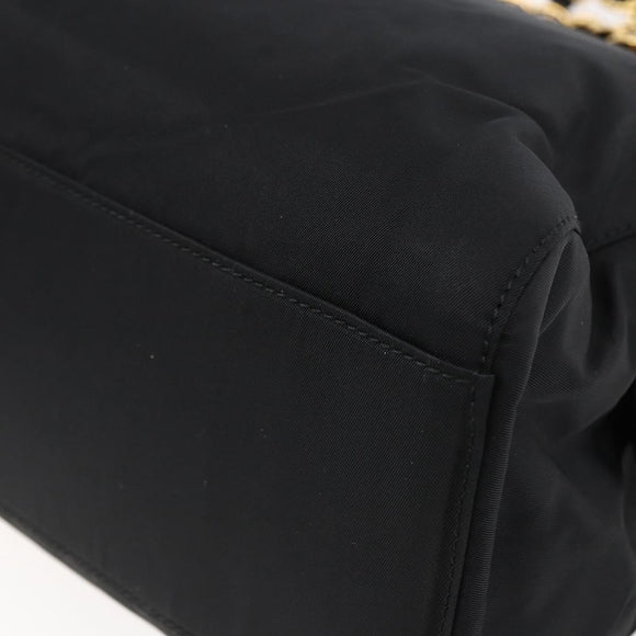 PRADA Chain Shoulder Bag Nylon Black Gold Auth 148283