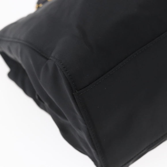PRADA Chain Shoulder Bag Nylon Black Gold Auth 148283