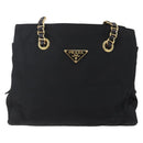 PRADA Chain Shoulder Bag Nylon Black Gold Auth 148283-13