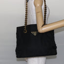 PRADA Chain Shoulder Bag Nylon Black Gold Auth 148283-25