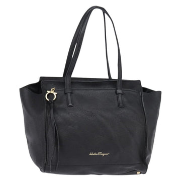 Salvatore Ferragamo Gancini Tote Bag Leather Black Gold Auth 148288