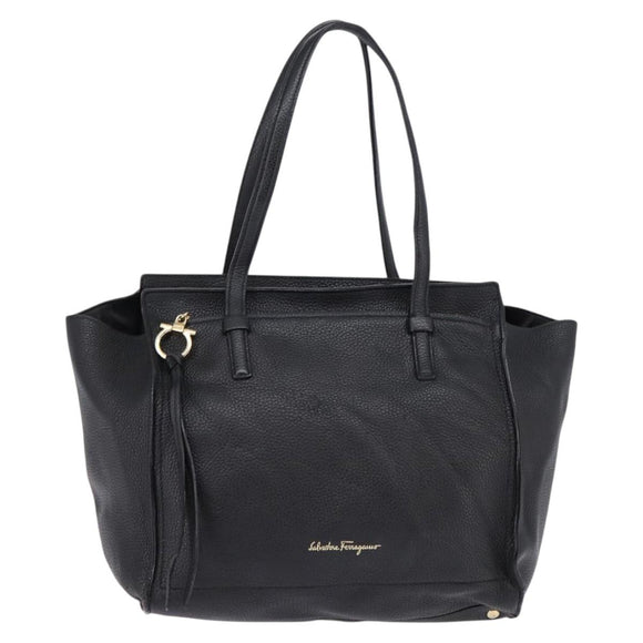 Salvatore Ferragamo Gancini Tote Bag Leather Black Gold Auth 148288