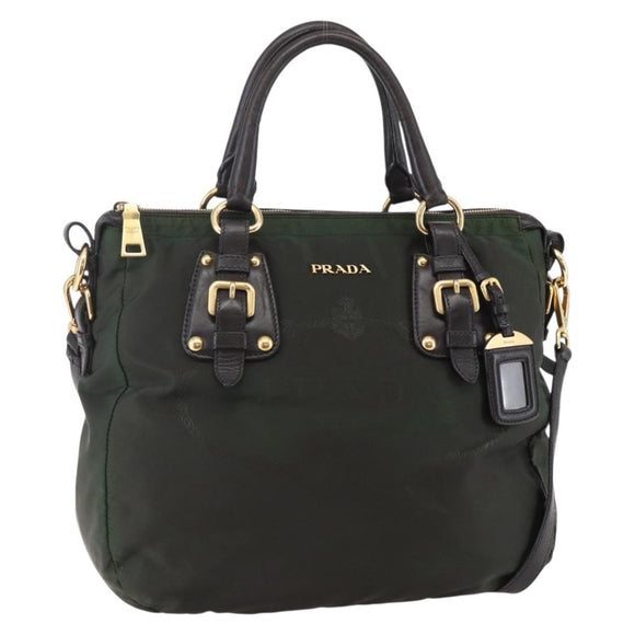 PRADA Hand Bag Nylon 2way Khaki Gold Auth 148290
