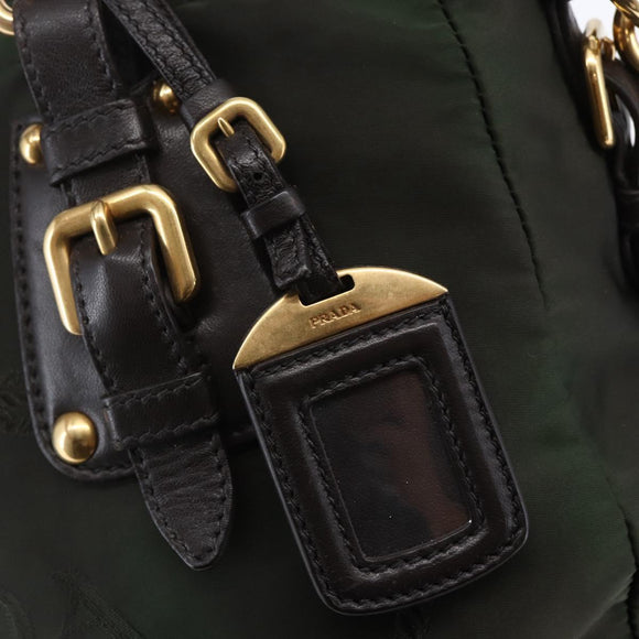 PRADA Hand Bag Nylon 2way Khaki Gold Auth 148290