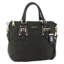 PRADA Hand Bag Nylon 2way Khaki Gold Auth 148290-1