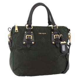PRADA Hand Bag Nylon 2way Khaki Gold Auth 148290