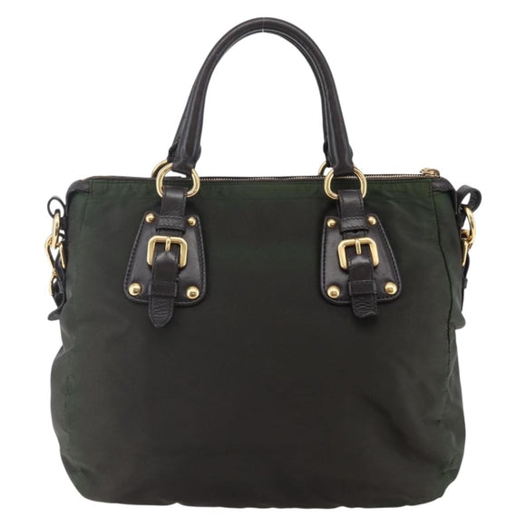 PRADA Hand Bag Nylon 2way Khaki Gold Auth 148290