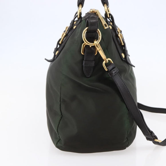 PRADA Hand Bag Nylon 2way Khaki Gold Auth 148290