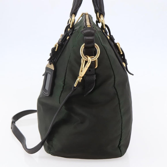 PRADA Hand Bag Nylon 2way Khaki Gold Auth 148290