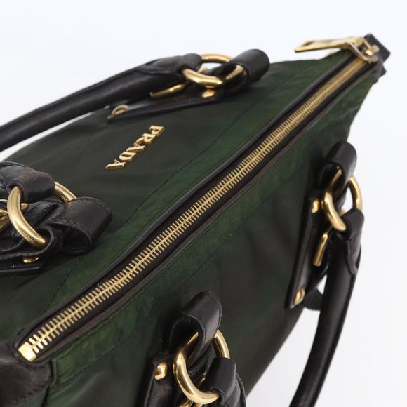 PRADA Hand Bag Nylon 2way Khaki Gold Auth 148290