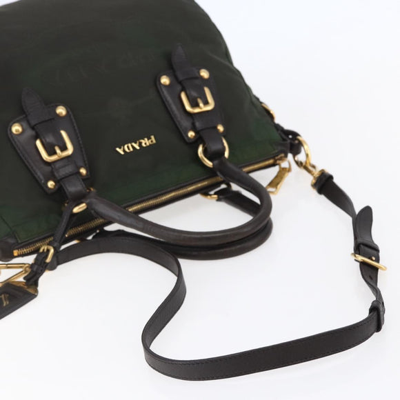 PRADA Hand Bag Nylon 2way Khaki Gold Auth 148290