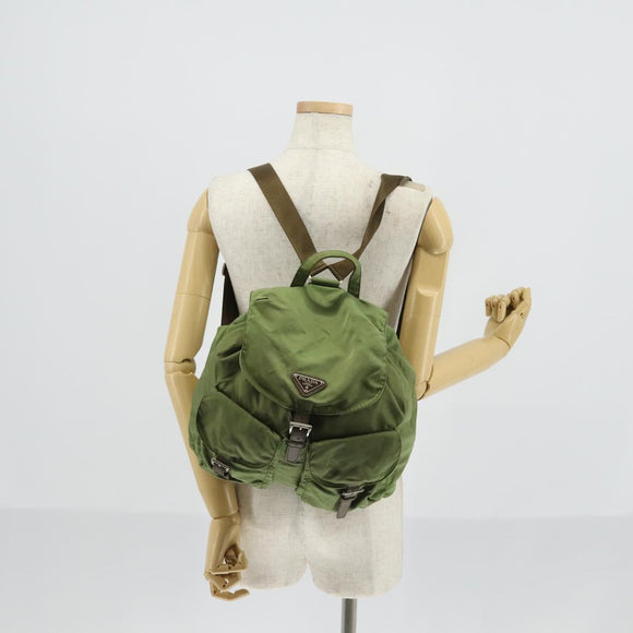 PRADA Backpack Nylon Khaki Silver Auth 148291