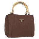 PRADA Hand Bag Nylon Brown Gold Auth 148292-1