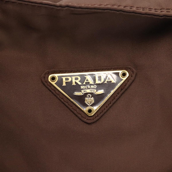 PRADA Hand Bag Nylon Brown Gold Auth 148292