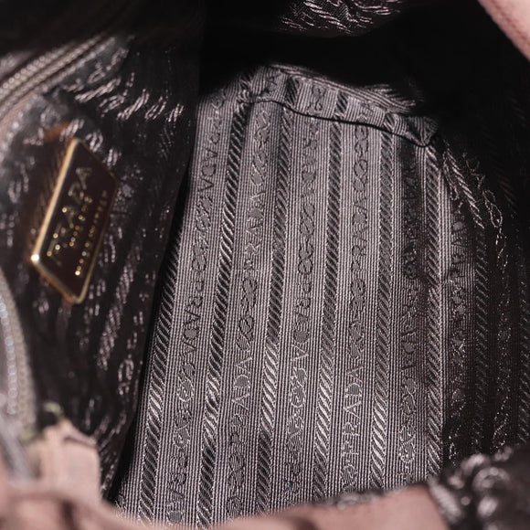 PRADA Hand Bag Nylon Brown Gold Auth 148292